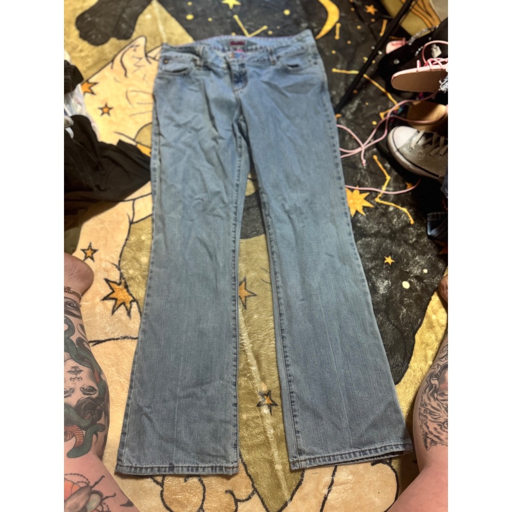 16.5FW Wrangler Denim Jeans Womens Bootcut Light Wash Blue‎ Embroidered Pockets